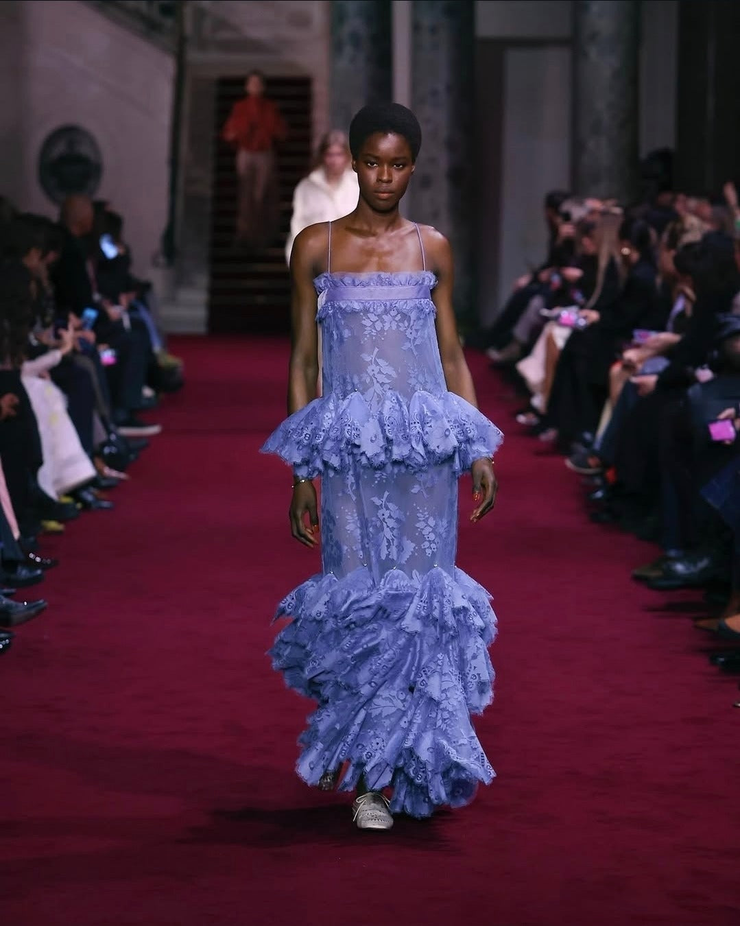 lace handkerchief dress Eden Blue US Size:Child 12 lace up back formal gown Floral Blue Spaghetti Strap