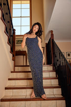 Navy Beaded Crystal Gown