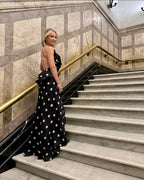 Crush Ruffle Halter Maxi Dress Black/Cream Dot