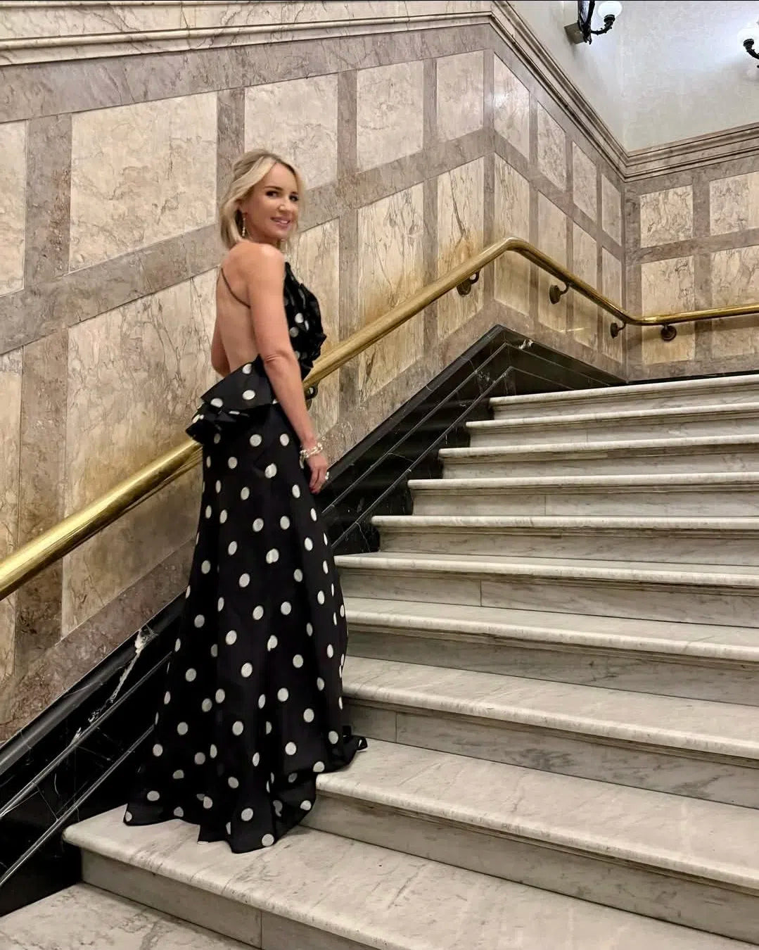 Crush Ruffle Halter Maxi Dress Black/Cream Dot