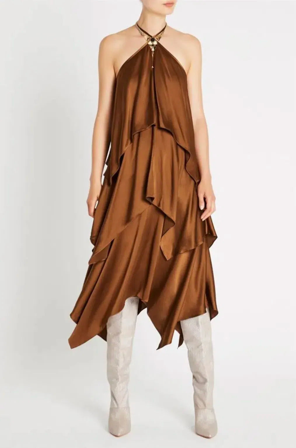 Brown Sugar Silk Slip Dress Brown