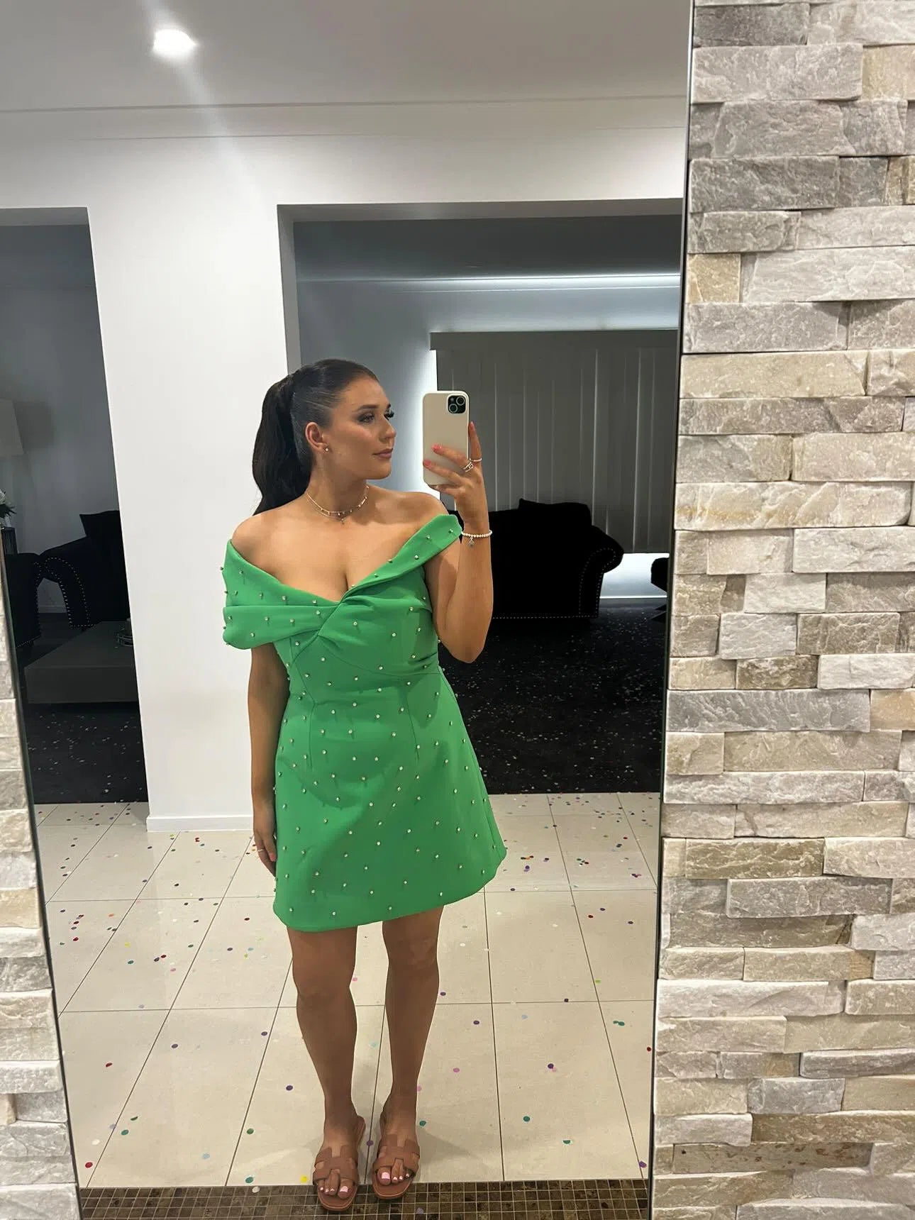 Matteo Beaded Mini Dress Green