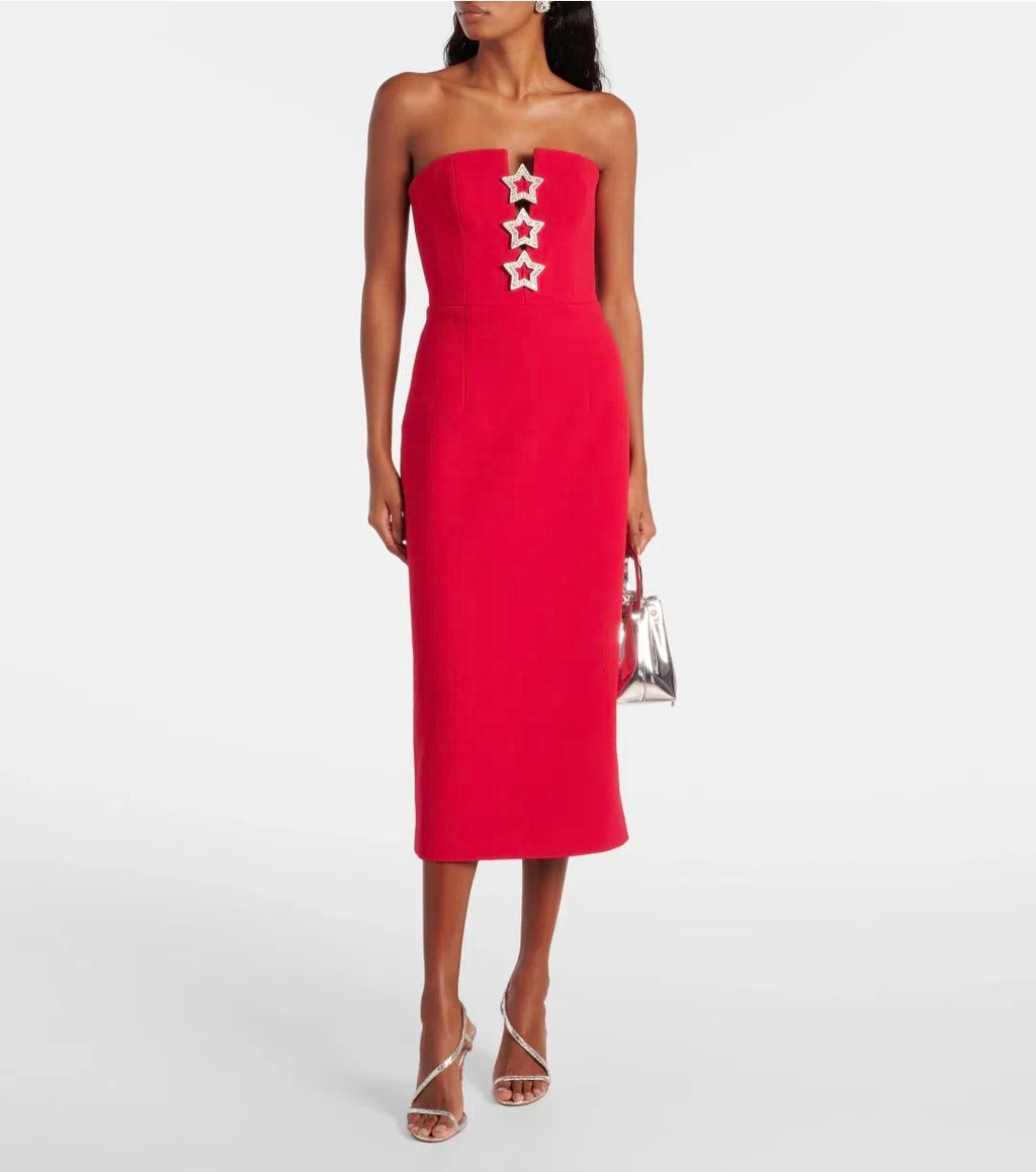 Akari Strapless Midi Dress Red