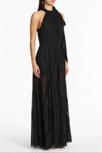 Shredded Tulle Halter Gown Black