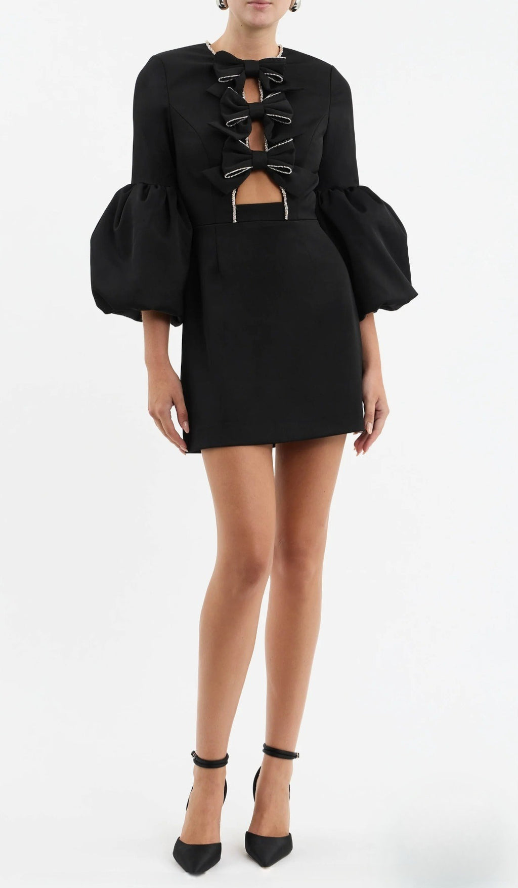 Augustine Bow Mini Dress Black