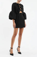 Augustine Bow Mini Dress Black