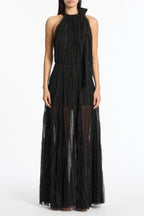 Shredded Tulle Halter Gown Black