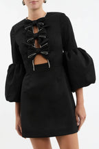 Augustine Bow Mini Dress Black