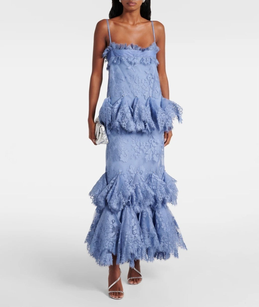 Eden Lace Handkerchief Dress Blue