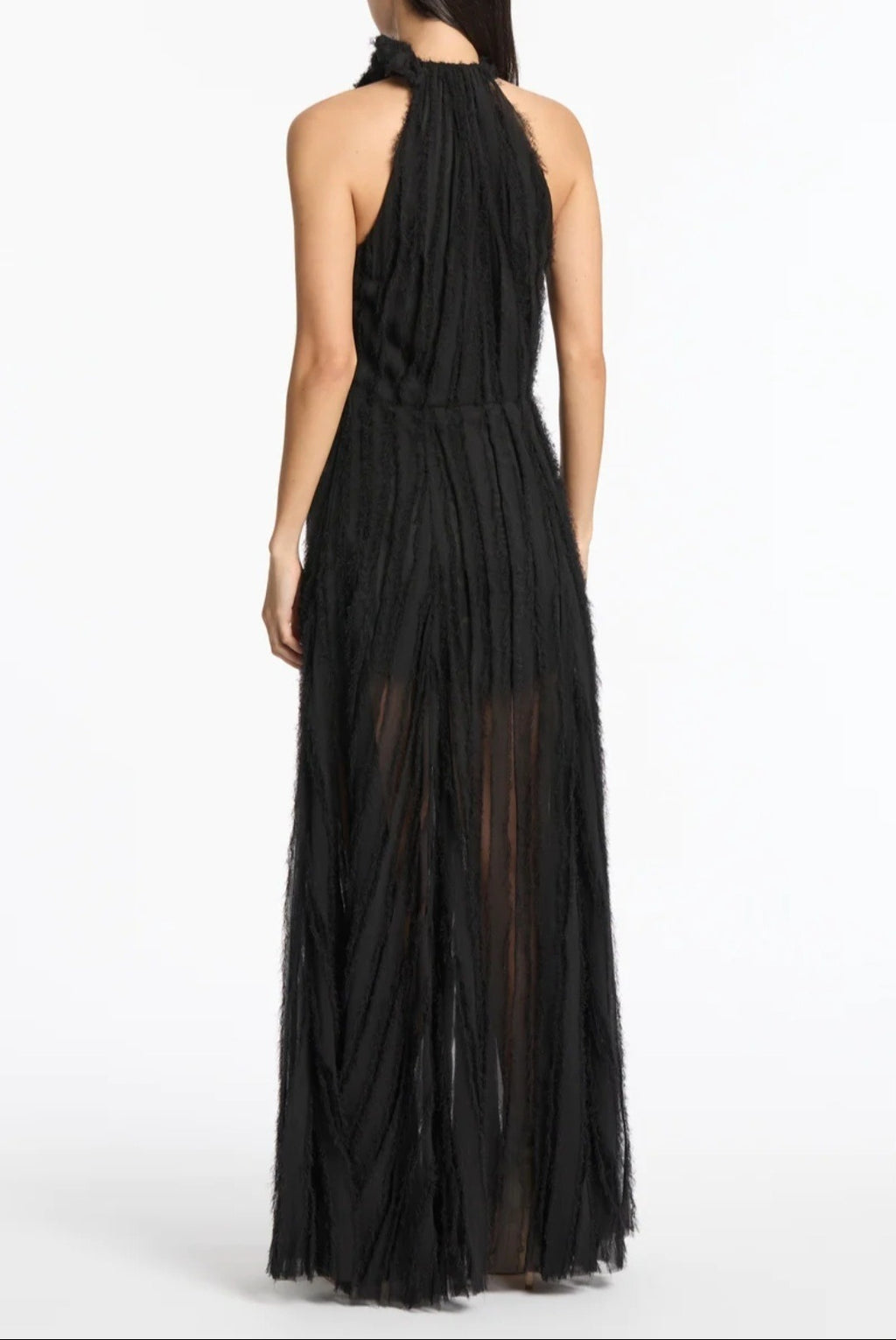 Shredded Tulle Halter Gown Black
