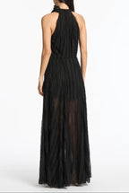 Shredded Tulle Halter Gown Black