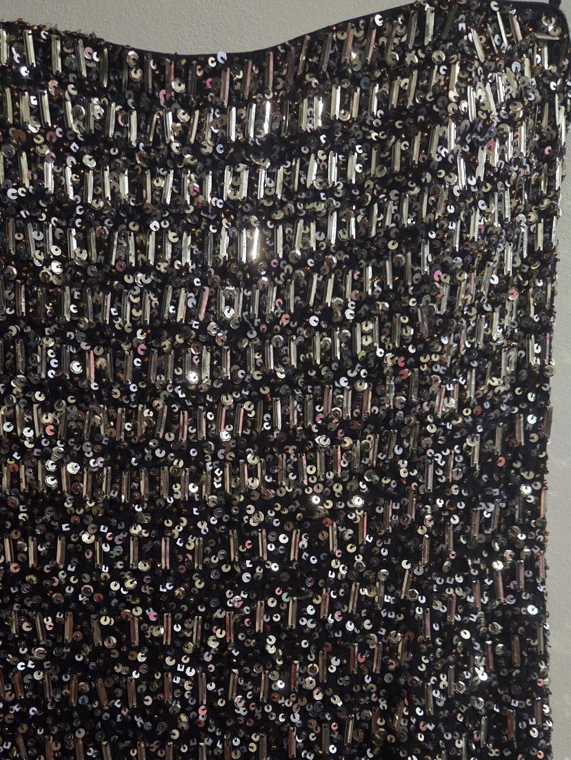 Beaded Tulle Gown Black Gold