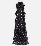 Crush Ruffle Halter Maxi Dress Black/Cream Dot