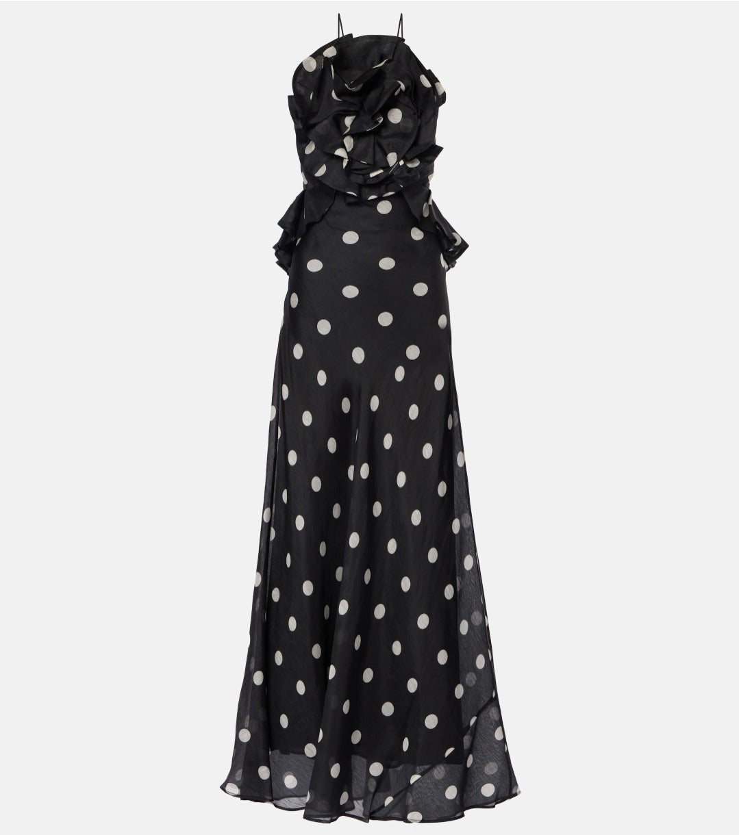 Crush Ruffle Halter Maxi Dress Black/Cream Dot