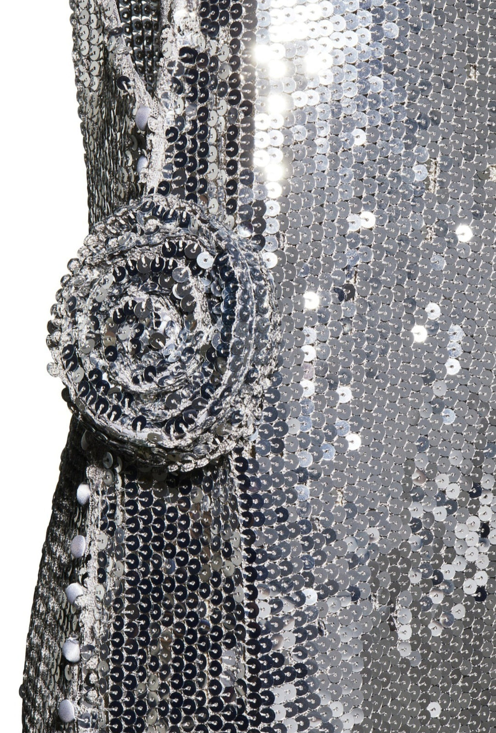 Sequin Rose Appliqué Maxi Dress in Silver