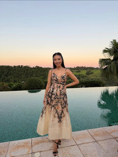 Illustration Midi Dress Tea Rococo Floral