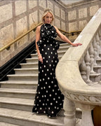 Crush Ruffle Halter Maxi Dress Black/Cream Dot