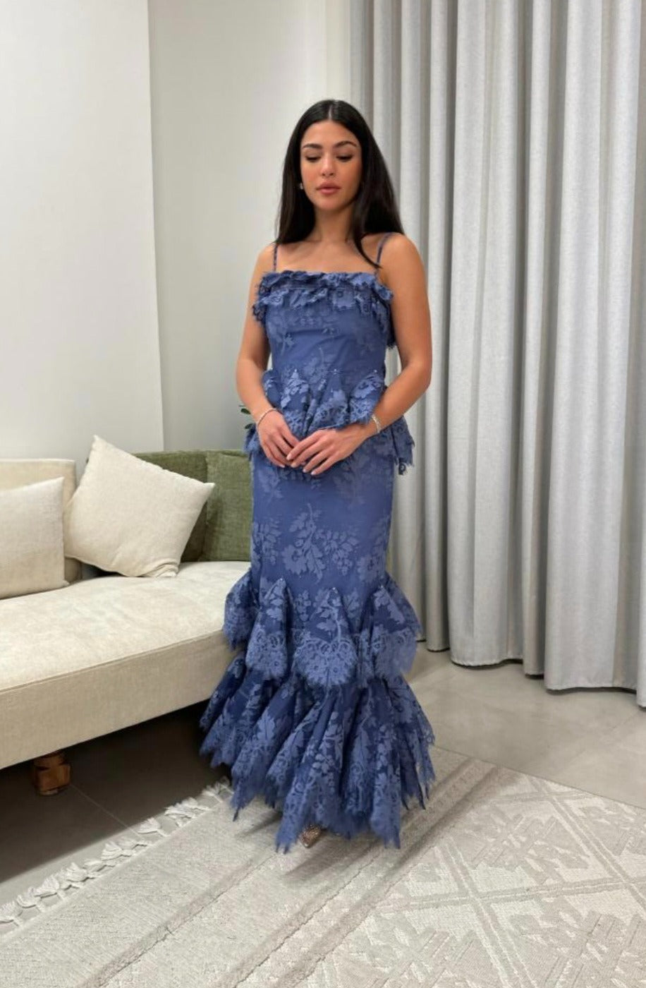 Eden Lace Handkerchief Dress Blue