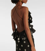Crush Ruffle Halter Maxi Dress Black/Cream Dot