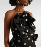 Crush Ruffle Halter Maxi Dress Black/Cream Dot