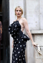 Crush Ruffle Halter Maxi Dress Black/Cream Dot