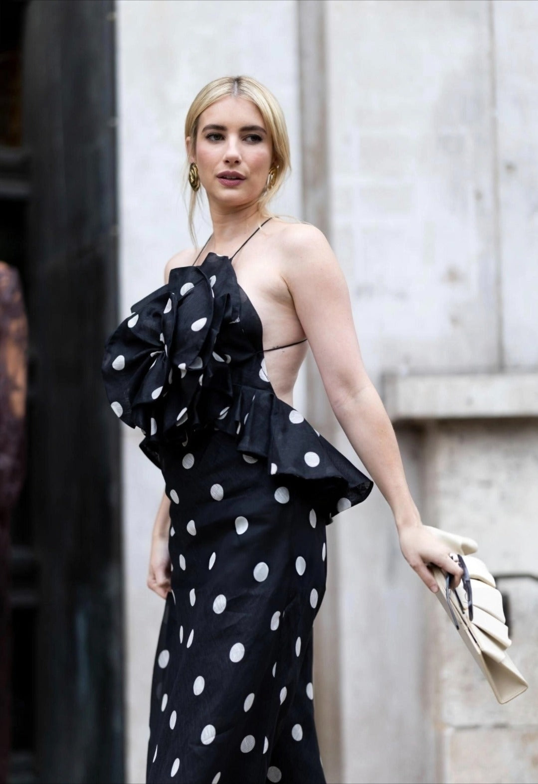 Crush Ruffle Halter Maxi Dress Black/Cream Dot