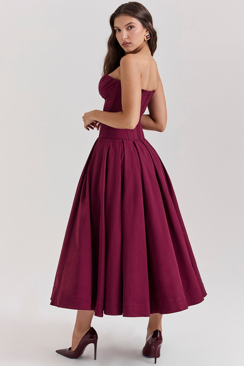 Lady Wine Strapless Midi Dress