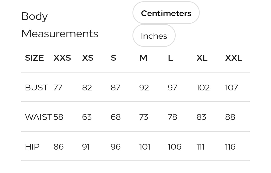 Size guide chart